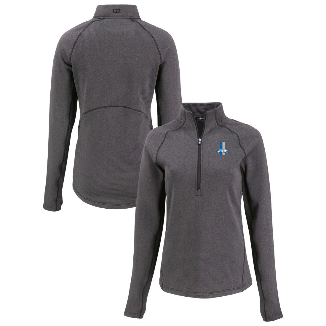 Detroit Lions Cutter & Buck Women's Peshastin Eco Fleece Recycled Tri-Blend Raglan Half-Zip Jacket Heather Black