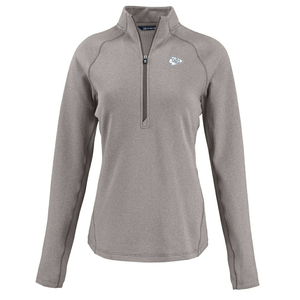 Kansas City Chiefs Cutter & Buck Women's Peshastin Eco Fleece Recycled Tri-Blend Raglan Half-Zip Jacket Heather Gray