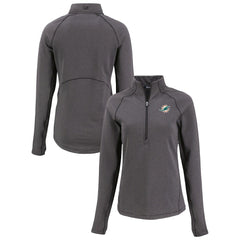 Miami Dolphins Cutter & Buck Women's Peshastin Eco Fleece Recycled Tri-Blend Raglan Half-Zip Jacket Heather Black