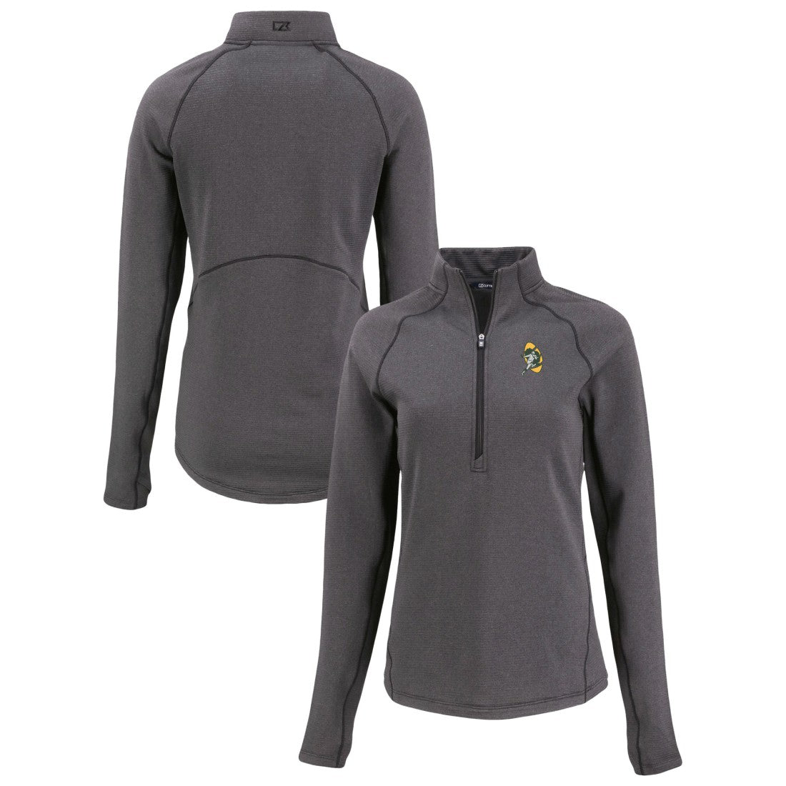 Green Bay Packers Cutter & Buck Women's Peshastin Eco Fleece Recycled Tri-Blend Raglan Half-Zip Jacket Heather Black