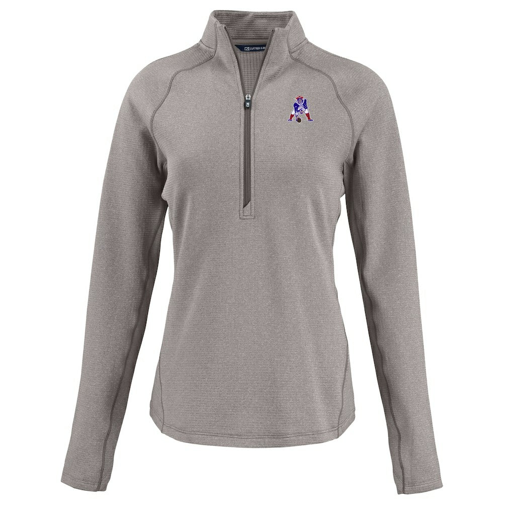 New England Patriots Cutter & Buck Women's Peshastin Eco Fleece Recycled Tri-Blend Raglan Half-Zip Jacket Heather Gray