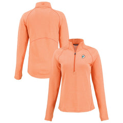 Miami Dolphins Cutter & Buck Women's Peshastin Eco Fleece Recycled Tri-Blend Raglan Half-Zip Jacket Heather Orange