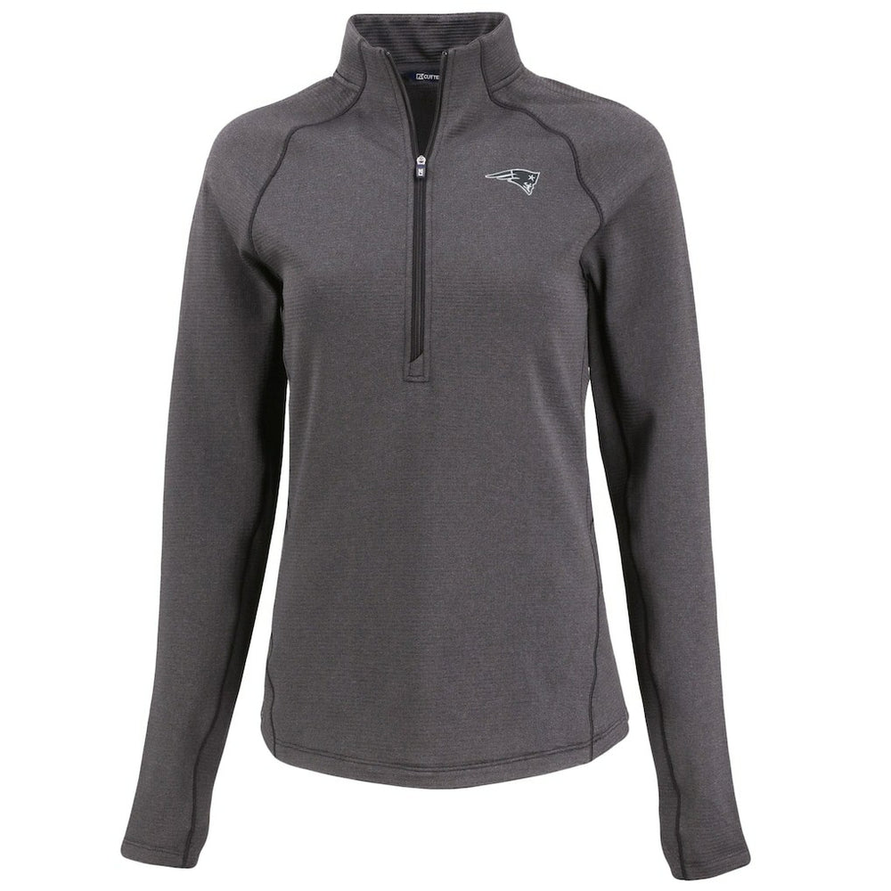 New England Patriots Cutter & Buck Women's Peshastin Eco Fleece Recycled Tri-Blend Raglan Half-Zip Jacket Heather Black
