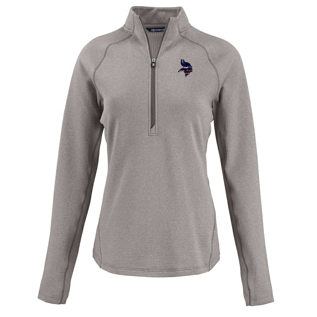 Minnesota Vikings Cutter & Buck Women's Americana Peshastin Eco Fleece Recycled Tri-Blend Raglan Half-Zip Jacket Heather Gray