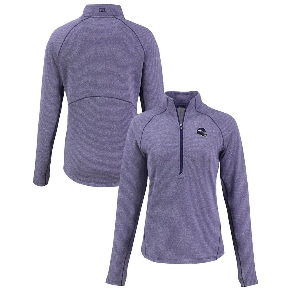 Minnesota Vikings Cutter & Buck Women's Peshastin Eco Fleece Recycled Tri-Blend Raglan Half-Zip Jacket Heather Purple