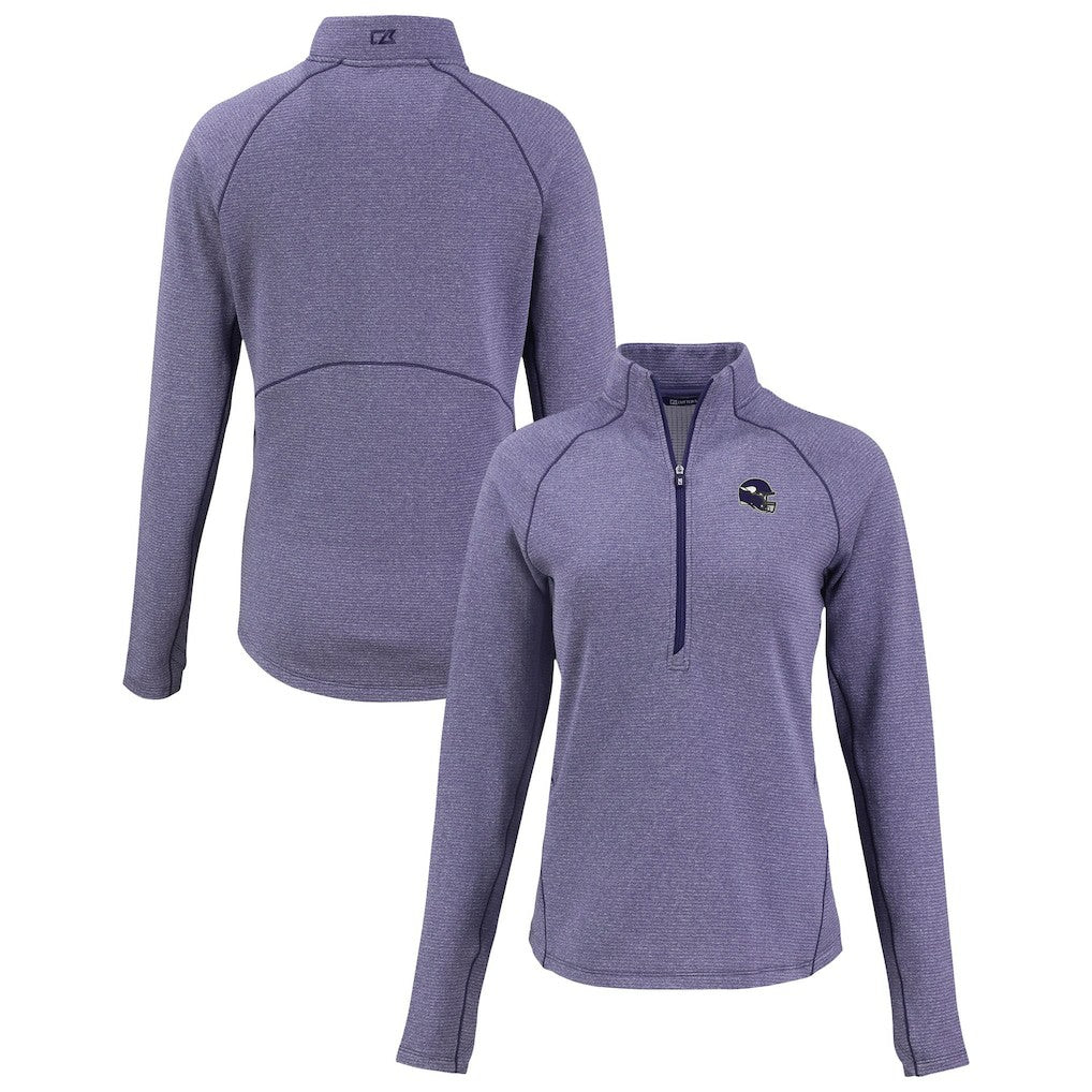 Minnesota Vikings Cutter & Buck Women's Peshastin Eco Fleece Recycled Tri-Blend Raglan Half-Zip Jacket Heather Purple