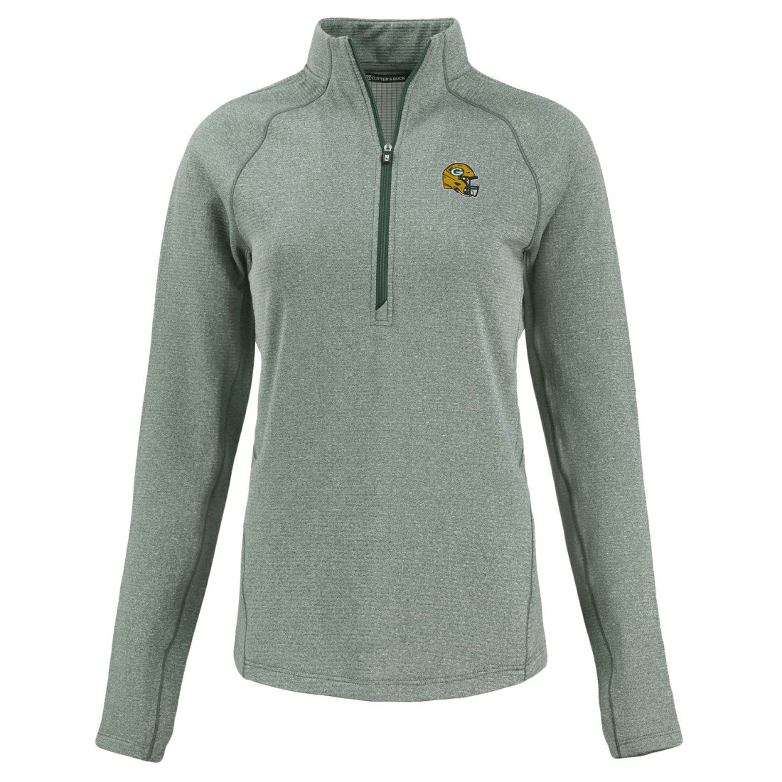 Green Bay Packers Cutter & Buck Women's Peshastin Eco Fleece Recycled Tri-Blend Raglan Half-Zip Jacket Heather Green