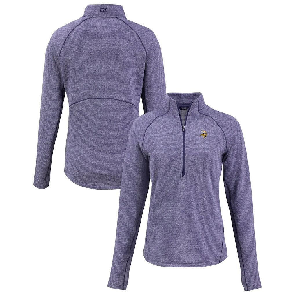 Minnesota Vikings Cutter & Buck Women's Peshastin Eco Fleece Recycled Tri-Blend Raglan Half-Zip Jacket Heather Purple