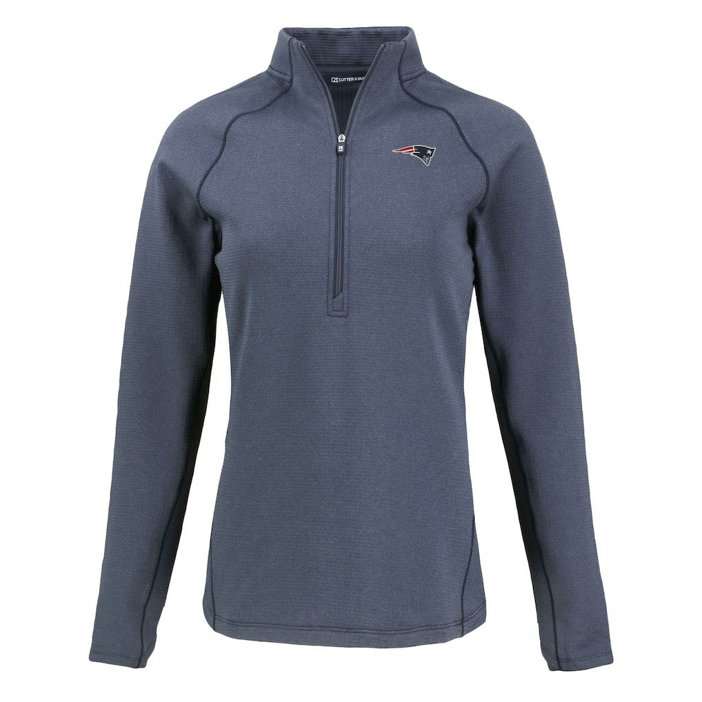 New England Patriots Cutter & Buck Women's Peshastin Eco Fleece Recycled Tri-Blend Raglan Half-Zip Jacket Heather Navy