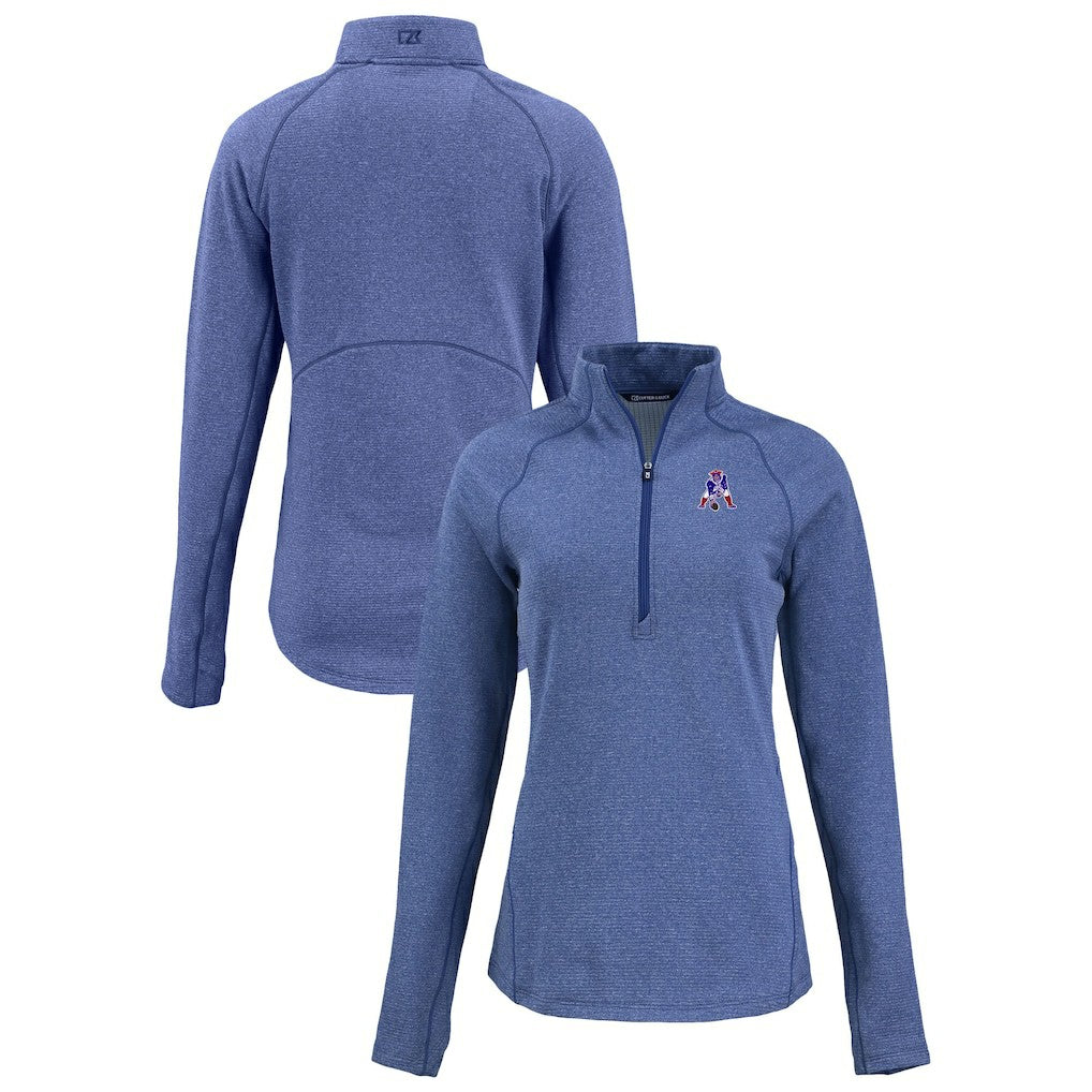 New England Patriots Cutter & Buck Women's Peshastin Eco Fleece Recycled Tri-Blend Raglan Half-Zip Jacket Heather Royal