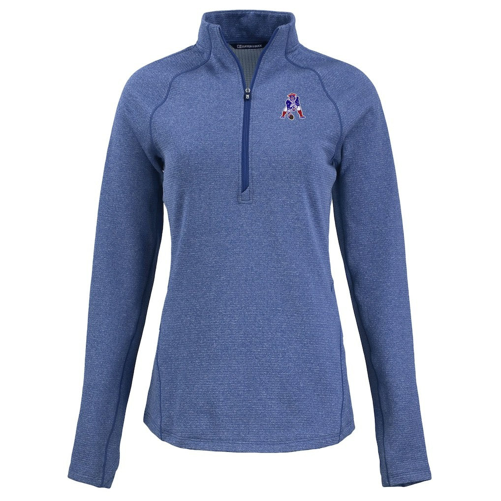 New England Patriots Cutter & Buck Women's Peshastin Eco Fleece Recycled Tri-Blend Raglan Half-Zip Jacket Heather Royal