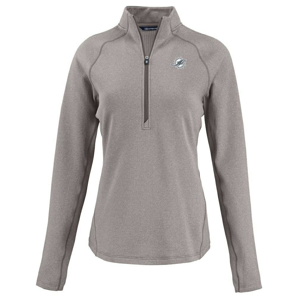 Miami Dolphins Cutter & Buck Women's Peshastin Eco Fleece Recycled Tri-Blend Raglan Half-Zip Jacket Heather Gray