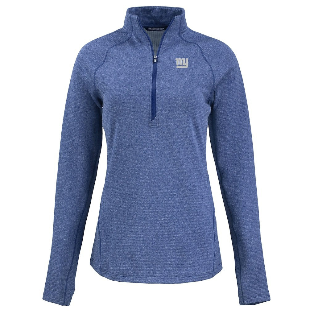 New York Giants Cutter & Buck Women's Peshastin Eco Fleece Recycled Tri-Blend Raglan Half-Zip Jacket Heather Royal
