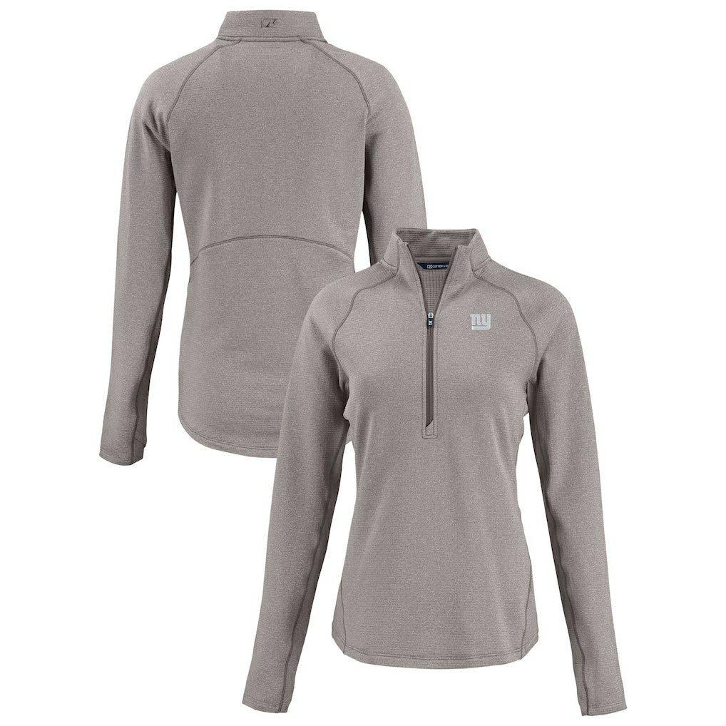 New York Giants Cutter & Buck Women's Peshastin Eco Fleece Recycled Tri-Blend Raglan Half-Zip Jacket Heather Gray