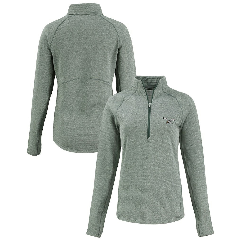 Philadelphia Eagles Cutter & Buck Women's Peshastin Eco Fleece Recycled Tri-Blend Raglan Half-Zip Jacket Heather Kelly Green