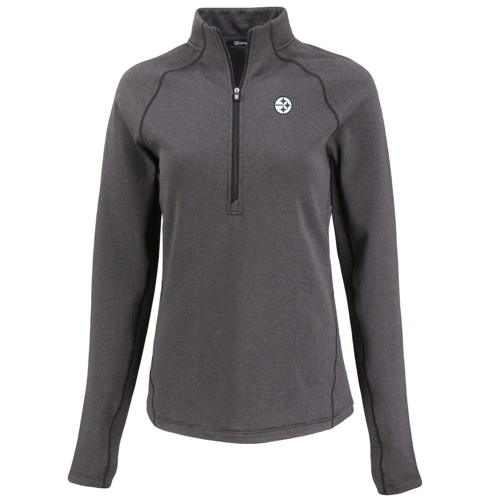 Pittsburgh Steelers Cutter & Buck Women's Peshastin Eco Fleece Recycled Tri-Blend Raglan Half-Zip Jacket Heather Black
