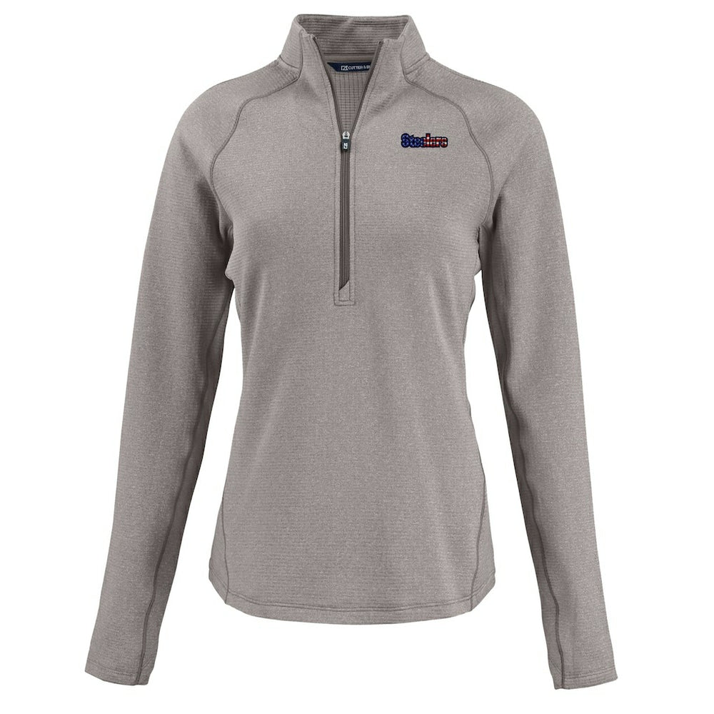 Pittsburgh Steelers Cutter & Buck Women's Americana Peshastin Eco Fleece Recycled Tri-Blend Raglan Half-Zip Jacket Heather Gray