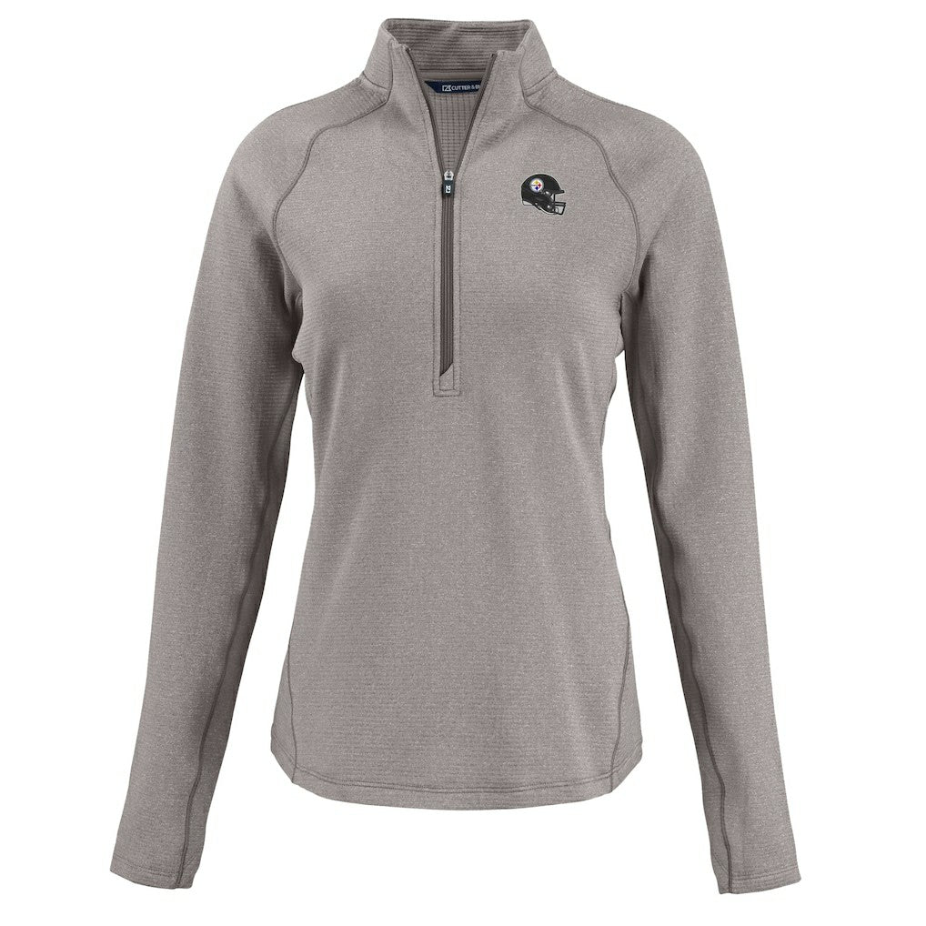 Pittsburgh Steelers Cutter & Buck Women's Peshastin Eco Fleece Recycled Tri-Blend Raglan Half-Zip Jacket Heather Gray