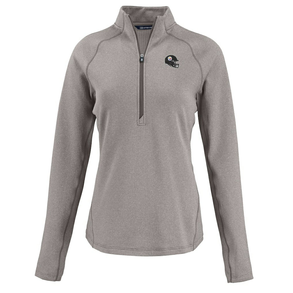 Pittsburgh Steelers Cutter & Buck Women's Peshastin Eco Fleece Recycled Tri-Blend Raglan Half-Zip Jacket Heather Gray