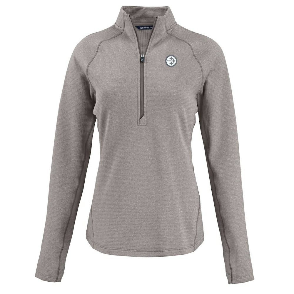 Pittsburgh Steelers Cutter & Buck Women's Peshastin Eco Fleece Recycled Tri-Blend Raglan Half-Zip Jacket Heather Gray