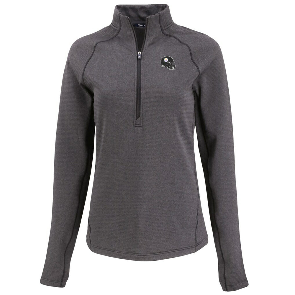 Pittsburgh Steelers Cutter & Buck Women's Peshastin Eco Fleece Recycled Tri-Blend Raglan Half-Zip Jacket Heather Black