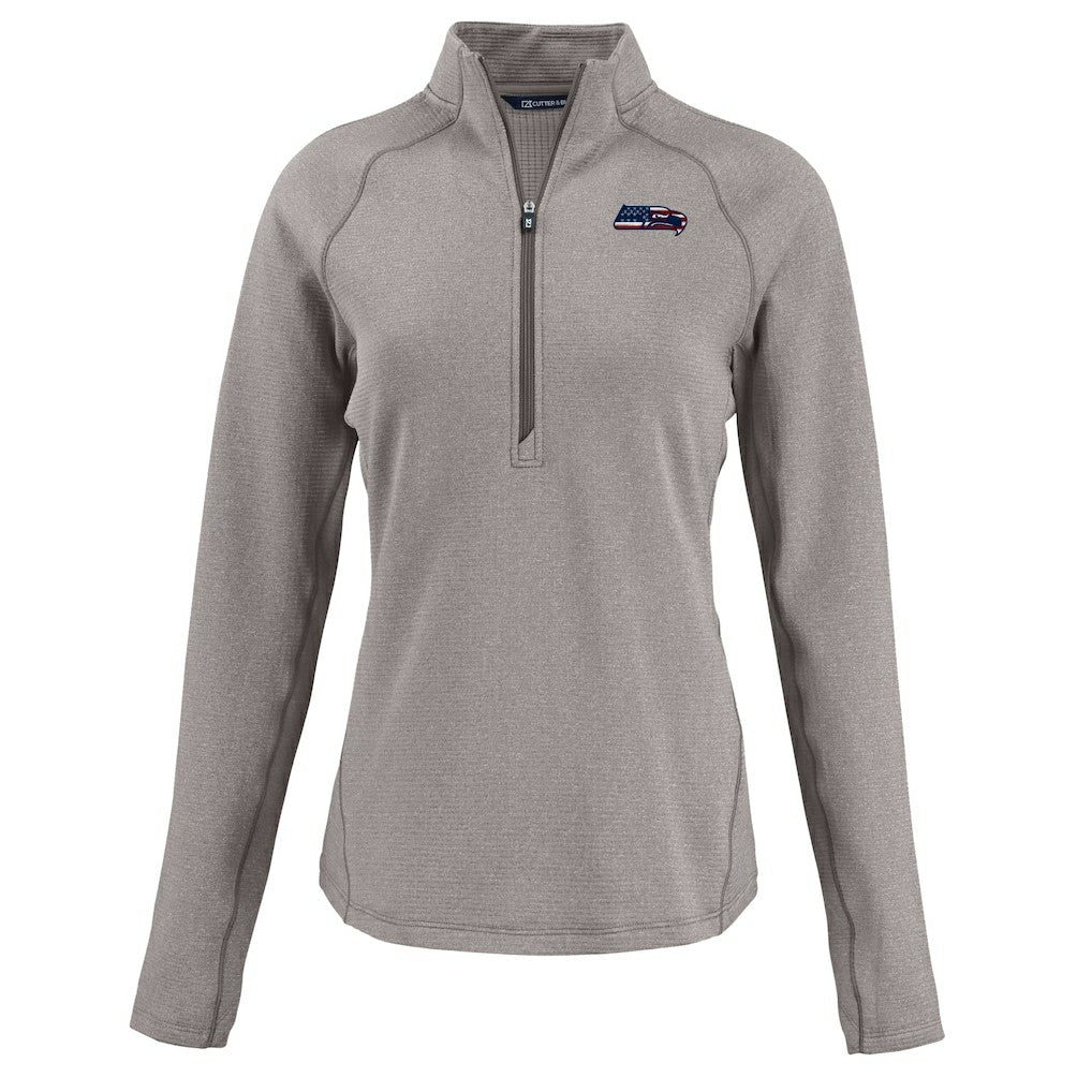 Seattle Seahawks Cutter & Buck Women's Americana Peshastin Eco Fleece Recycled Tri-Blend Raglan Half-Zip Jacket Heather Gray