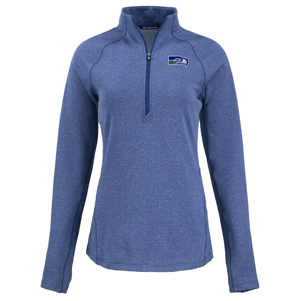 Seattle Seahawks Cutter & Buck Women's Peshastin Eco Fleece Recycled Tri-Blend Raglan Half-Zip Jacket Heather Royal