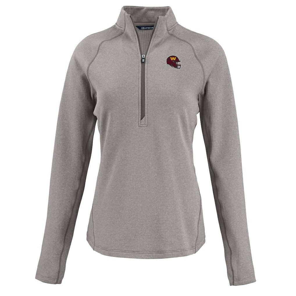 Washington Commanders Cutter & Buck Women's Peshastin Eco Fleece Recycled Tri-Blend Raglan Half-Zip Jacket Heather Gray