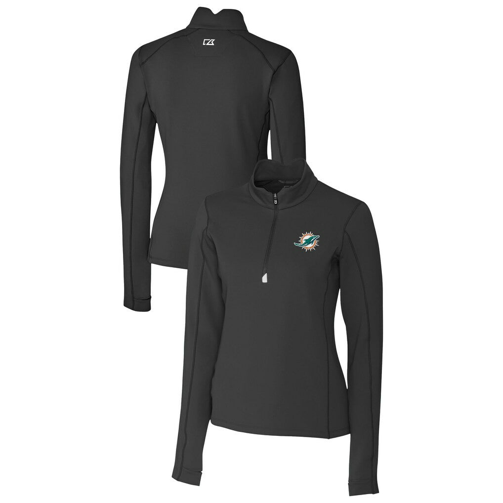 Miami Dolphins Cutter & Buck Women's Traverse Stretch Quarter-Zip Pullover Top Black