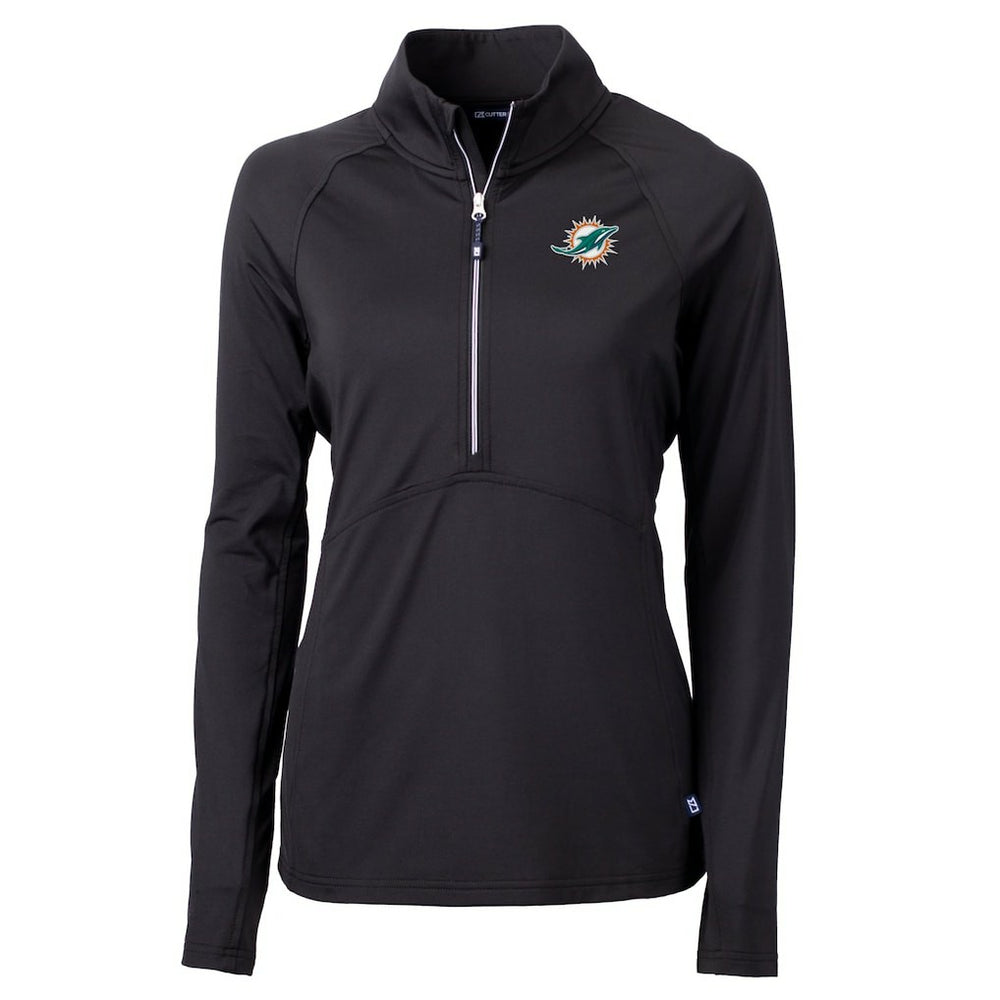 Miami Dolphins Cutter & Buck Women's DryTec Adapt Eco Knit Stretch Recycled Raglan Half-Zip Top Black