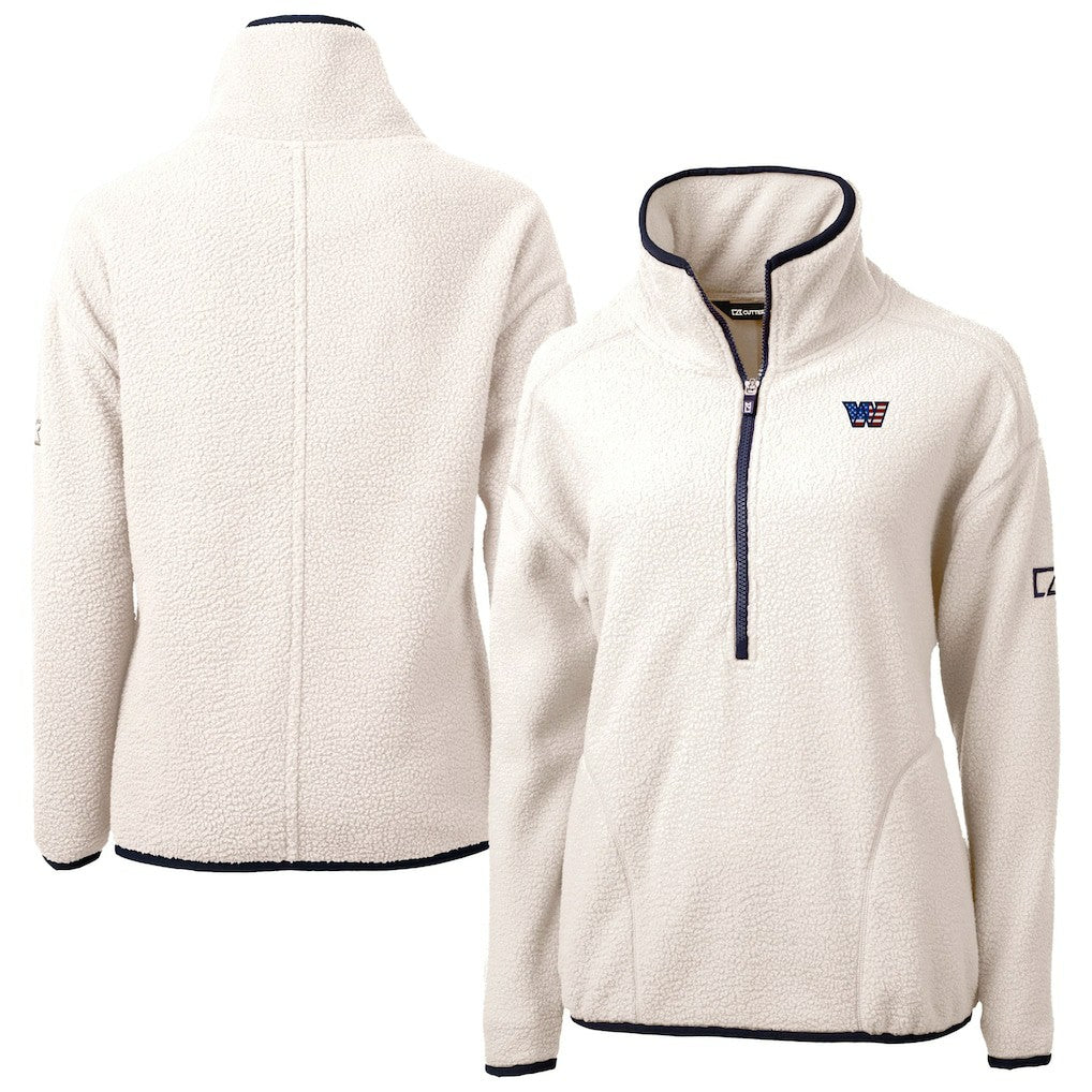 Washington Commanders Cutter & Buck Women's Americana Cascade Eco Sherpa Fleece Half-Zip Jacket Oatmeal
