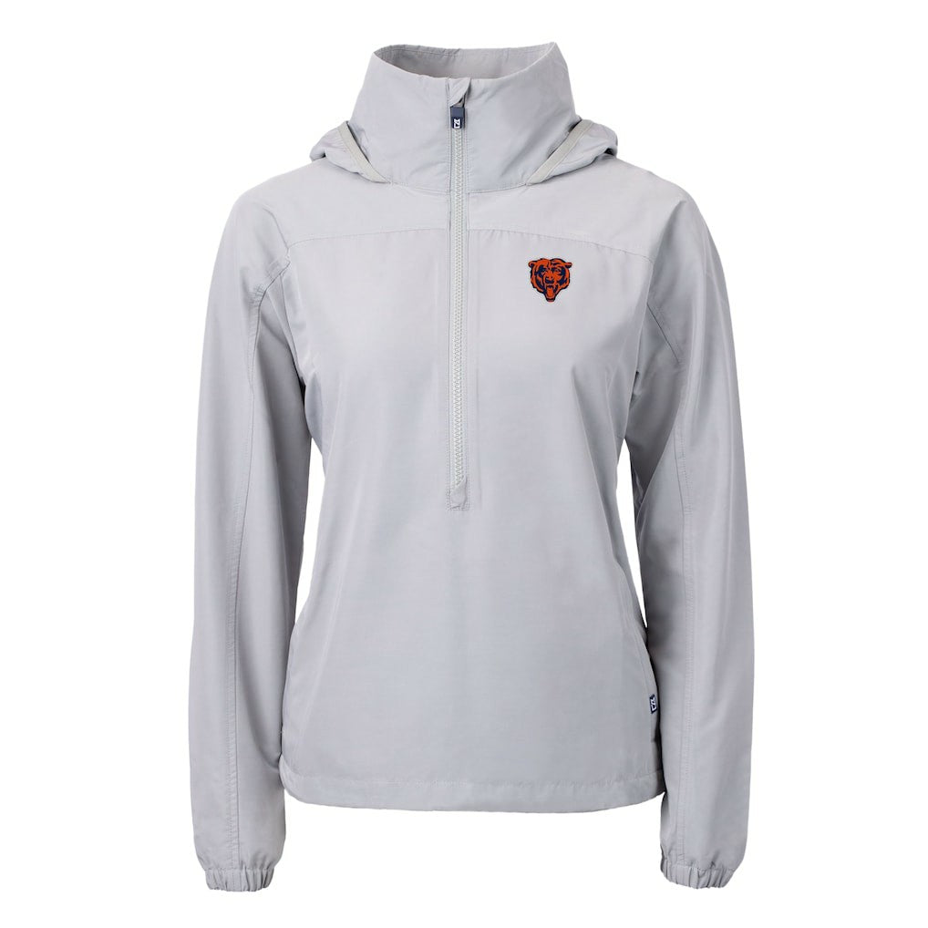 Chicago Bears Cutter & Buck Women's Charter Eco Recycled Half-Zip Hooded Anorak Jacket Gray
