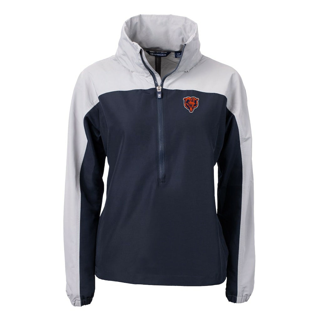 Chicago Bears Cutter & Buck Women's Charter Eco Recycled Half-Zip Hooded Anorak Jacket Navy