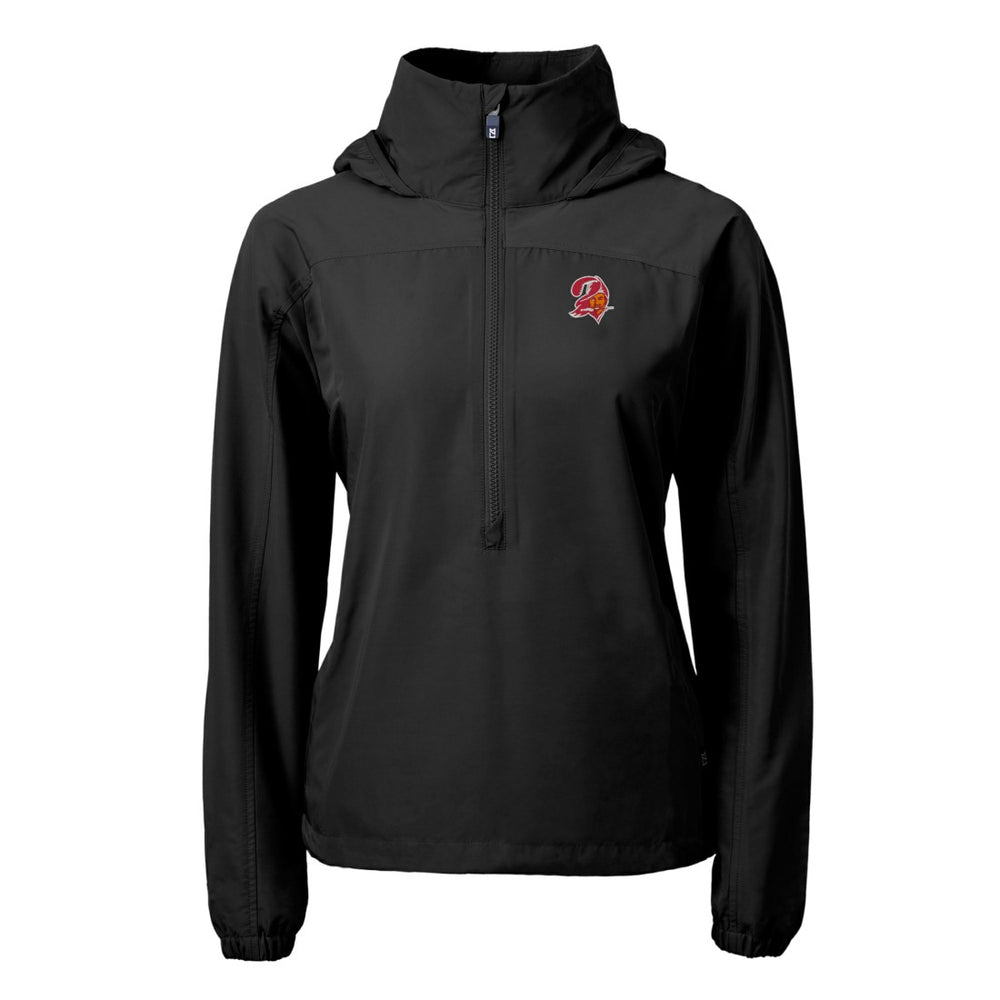 Tampa Bay Buccaneers Cutter & Buck Women's Charter Eco Recycled Half-Zip Hooded Anorak Jacket Black