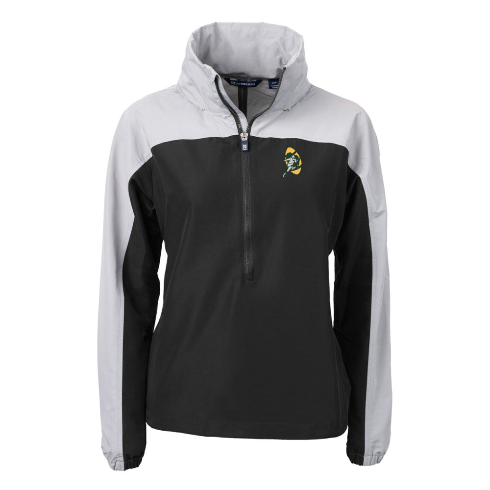 Green Bay Packers Cutter & Buck Women's Charter Eco Recycled Half-Zip Hooded Anorak Jacket Black