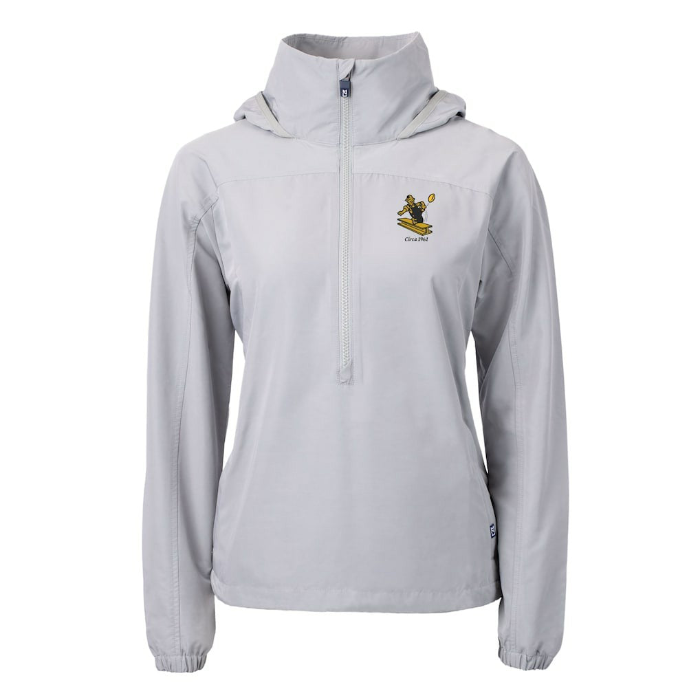 Pittsburgh Steelers Cutter & Buck Women's Charter Eco Recycled Half-Zip Hooded Anorak Jacket Gray