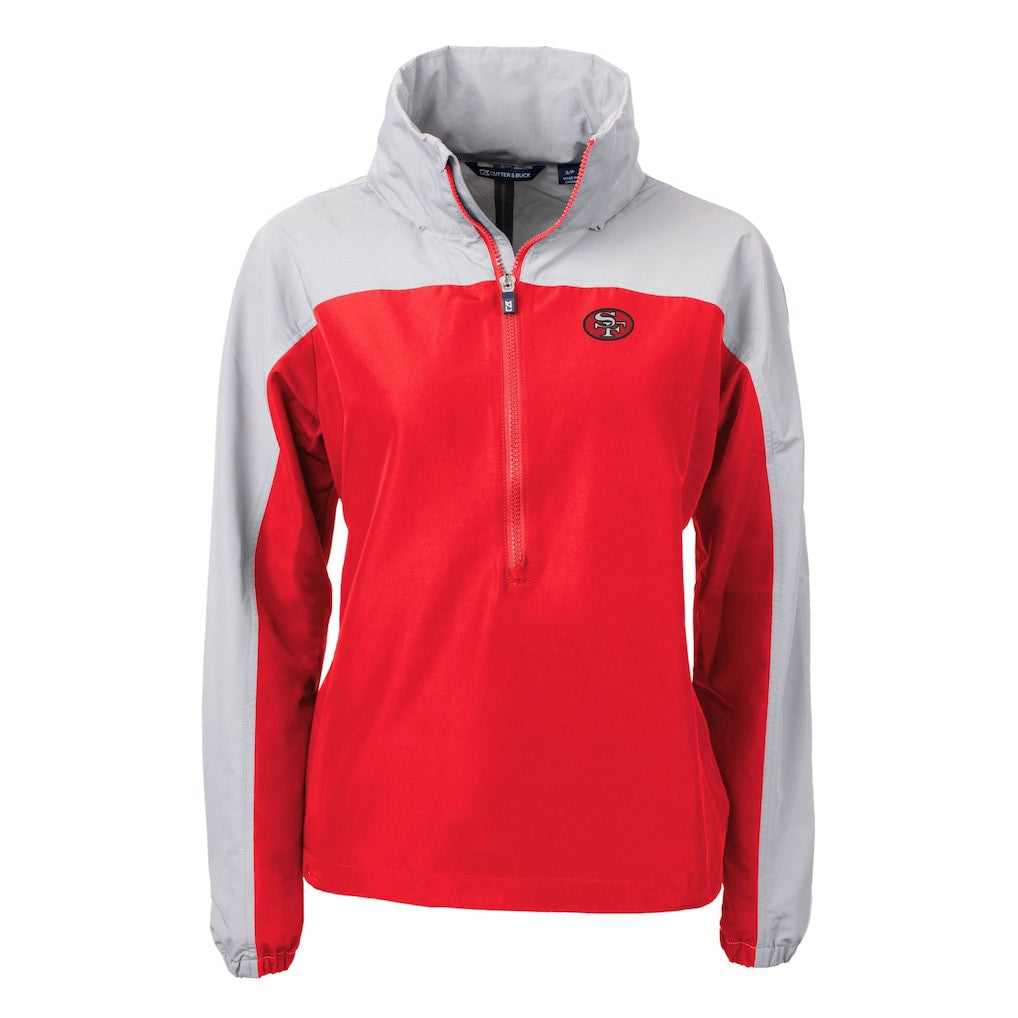 San Francisco 49ers Cutter & Buck Women's Charter Eco Recycled Half-Zip Hooded Anorak Jacket Red