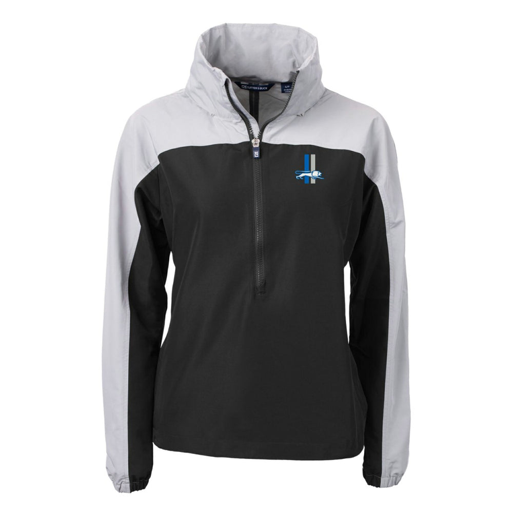 Detroit Lions Cutter & Buck Women's Charter Eco Recycled Half-Zip Hooded Anorak Jacket Black