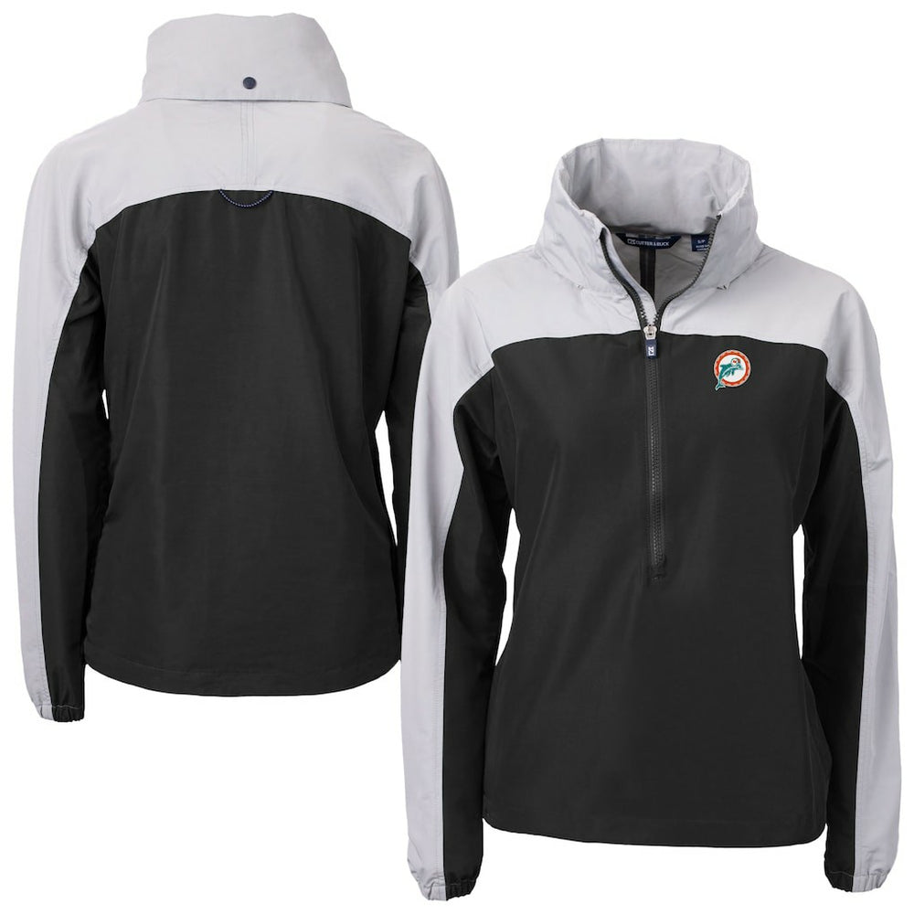 Miami Dolphins Cutter & Buck Women's Charter Eco Recycled Half-Zip Hooded Anorak Jacket Black