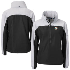 Miami Dolphins Cutter & Buck Women's Charter Eco Recycled Half-Zip Hooded Anorak Jacket Black