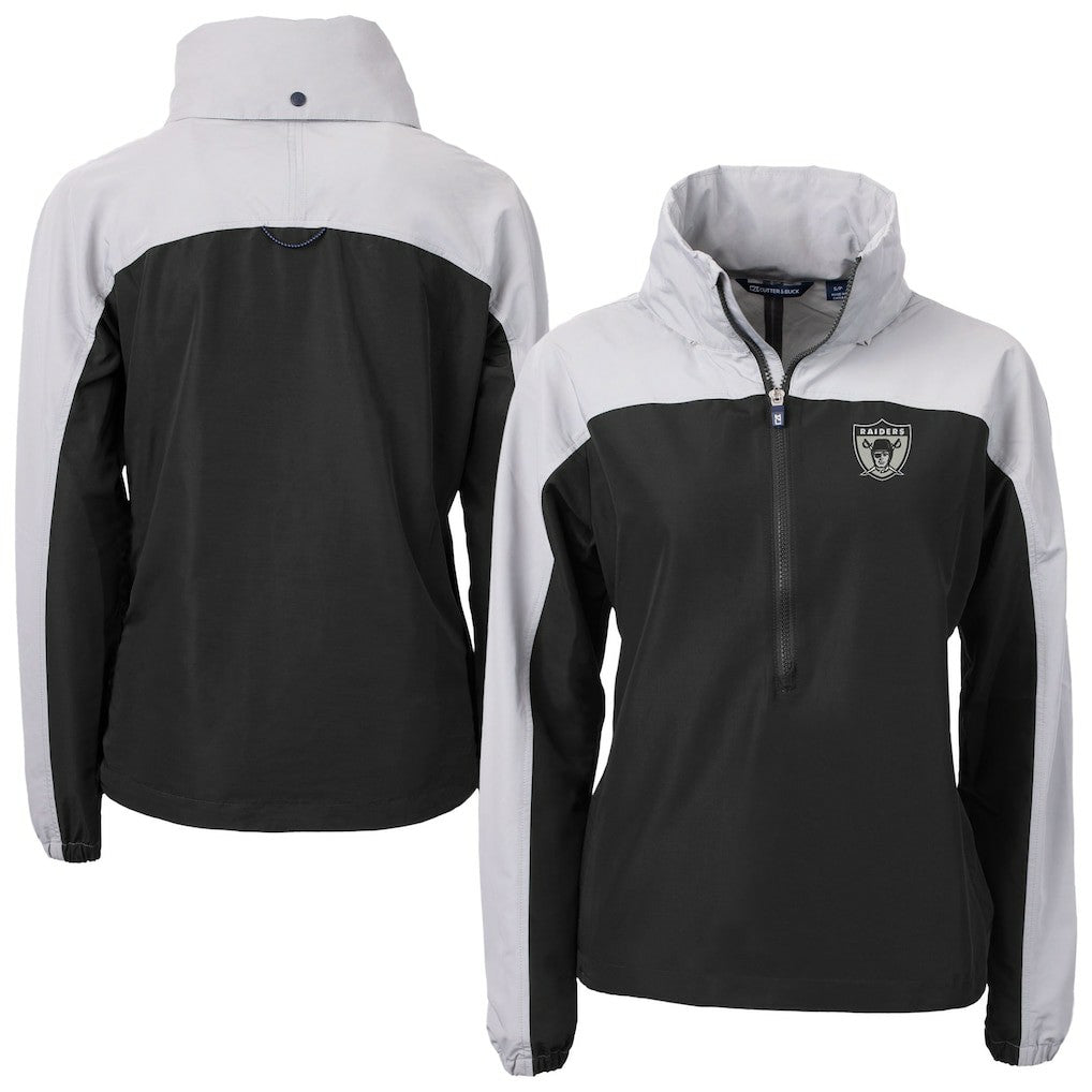 Las Vegas Raiders Cutter & Buck Women's Charter Eco Recycled Half-Zip Hooded Anorak Jacket Black