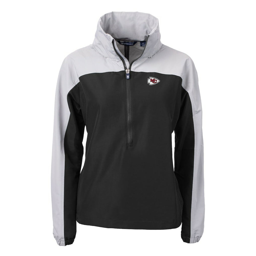 Kansas City Chiefs Cutter & Buck Women's Charter Eco Recycled Half-Zip Hooded Anorak Jacket Black