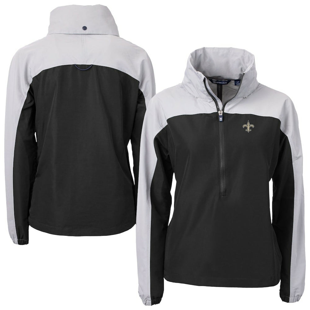 New Orleans Saints Cutter & Buck Women's Charter Eco Recycled Half-Zip Hooded Anorak Jacket Black