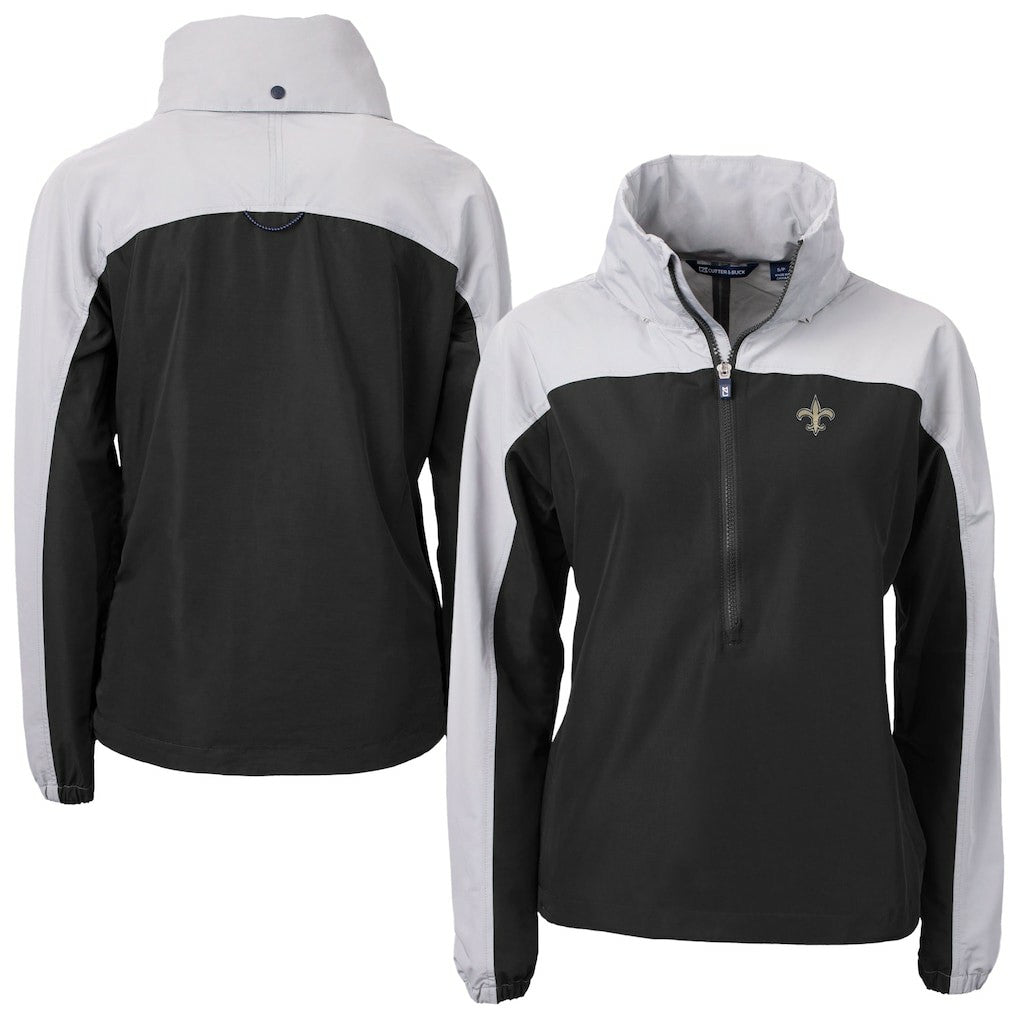 New Orleans Saints Cutter & Buck Women's Charter Eco Recycled Half-Zip Hooded Anorak Jacket Black