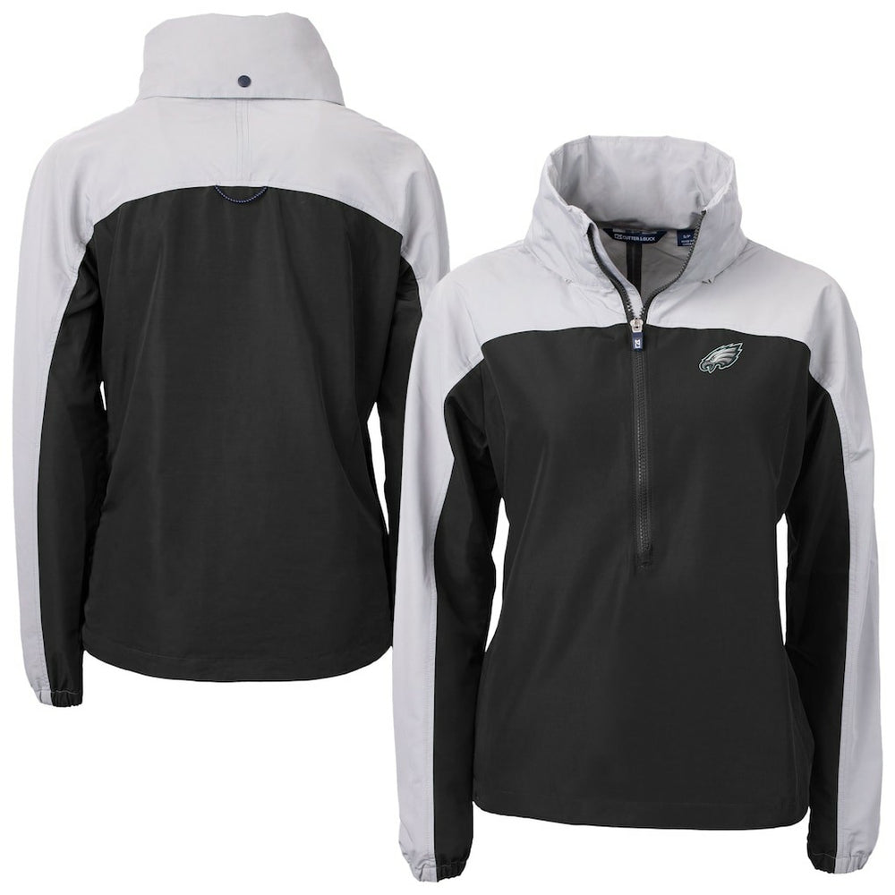 Philadelphia Eagles Cutter & Buck Women's Charter Eco Recycled Half-Zip Hooded Anorak Jacket Black
