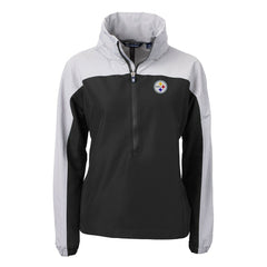 Pittsburgh Steelers Cutter & Buck Women's Charter Eco Recycled Half-Zip Hooded Anorak Jacket Black