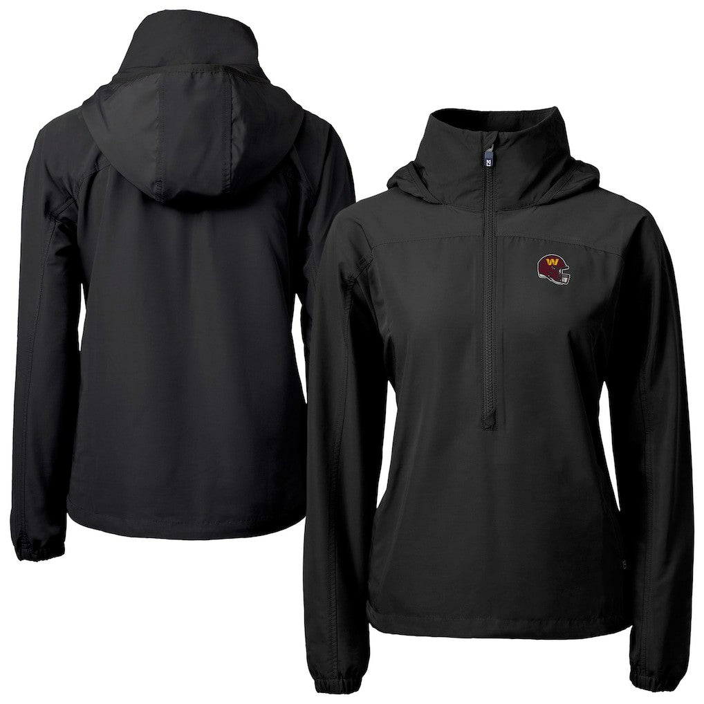 Washington Commanders Cutter & Buck Women's Charter Eco Recycled Half-Zip Hooded Anorak Jacket Black