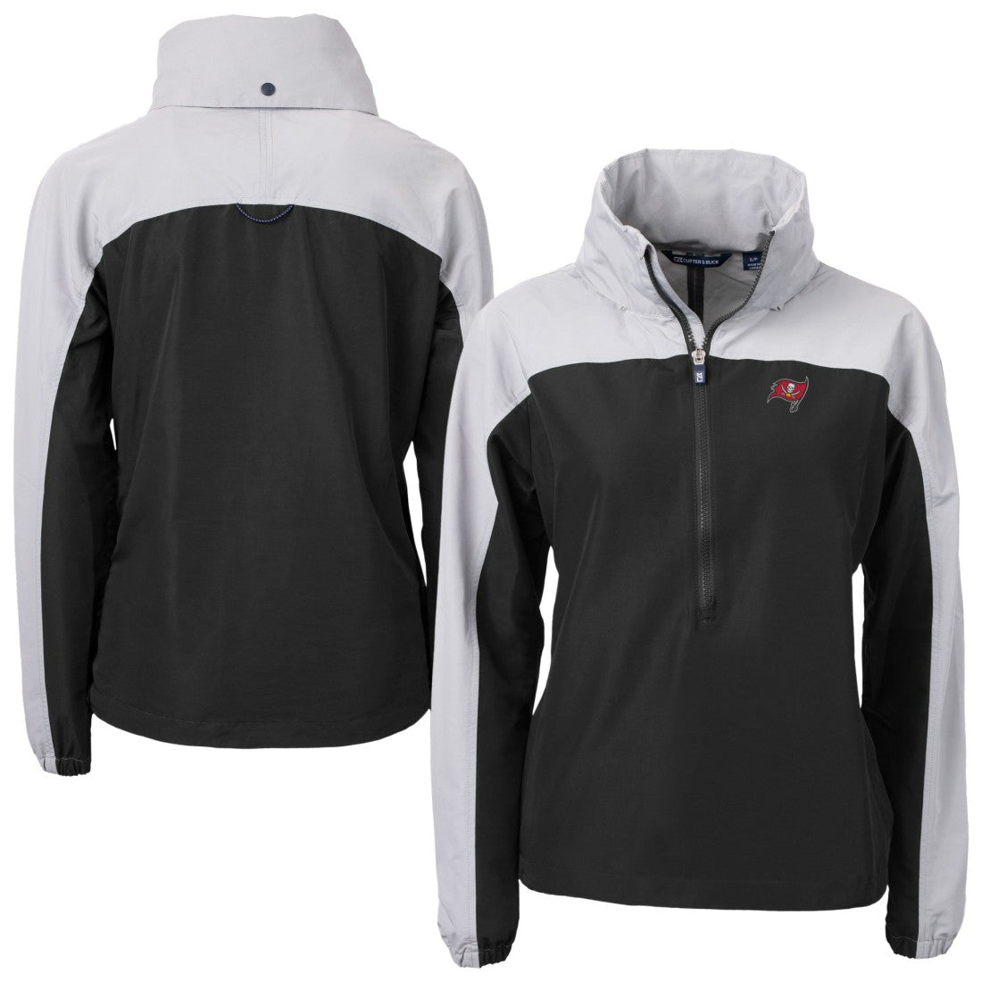 Tampa Bay Buccaneers Cutter & Buck Women's Charter Eco Recycled Half-Zip Hooded Anorak Jacket Black