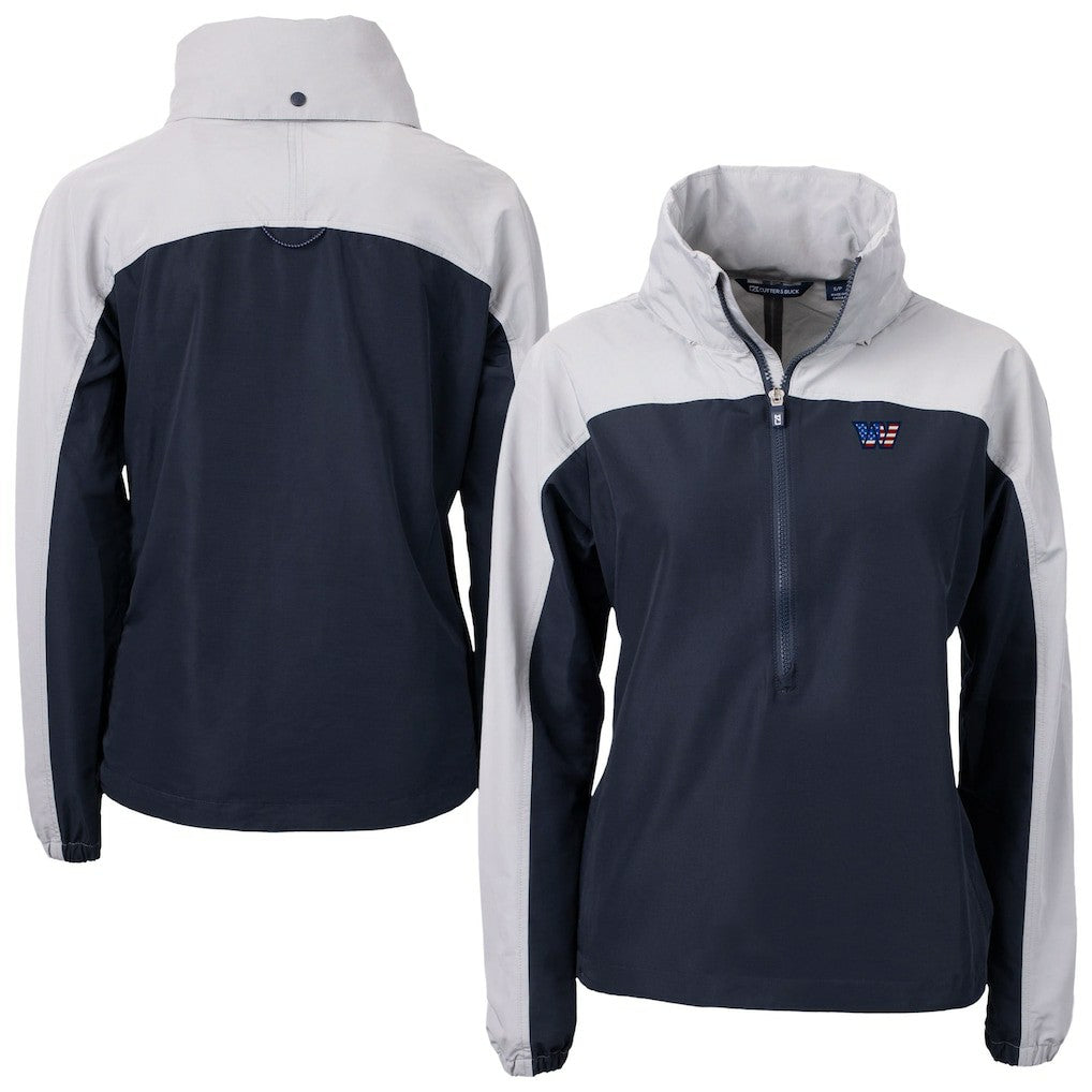 Washington Commanders Cutter & Buck Women's Charter Eco Recycled Half-Zip Hooded Anorak Jacket Navy