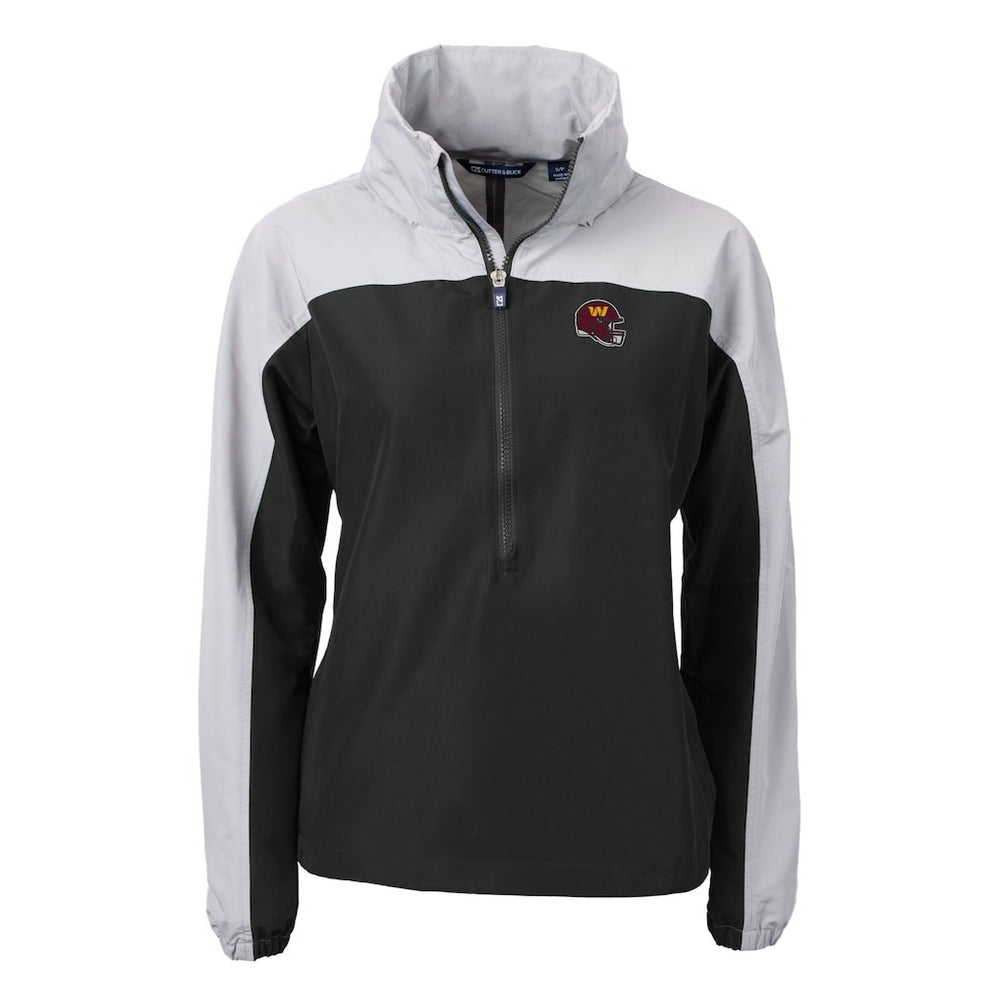 Washington Commanders Cutter & Buck Women's Charter Eco Recycled Half-Zip Hooded Anorak Jacket Black